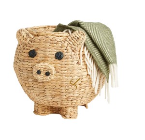 Handwoven Water Hyacinth Pig <b>Basket</b> Cute Animal Shaped Woven Toy Storage <b>Hamper</b> <b>for</b> Kids Room Decor - Product Image 2