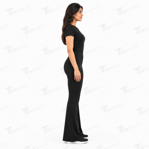 Pantalon évasé noir taille haute pour femme Tiierwear – Sportif, uni, longueur intégrale, taille élastique, décontracté - Product Image 4