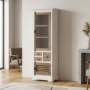 Armoire rectangulaire en teck massif Luna, style scandinave moderne, finition naturelle, meuble de rangement pour salon et chambre à coucher - Product Image 1