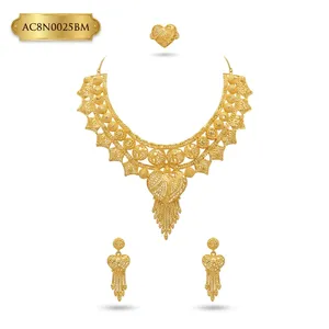 Fashionable 24K Gold Plated Heart Pendant <b>Necklace</b> Set for Women Arabic Dubai Bridal Jewelry Set with Earrings & <b>Ring</b> - Product Image 2