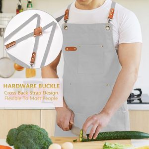Delantal de Lona de Algodón Unisex de Calidad Premium 2026, Blanco con Detalles en Cuero para Uso en Restaurantes, Bares y Camareros, OEM ODM - Product Image 3
