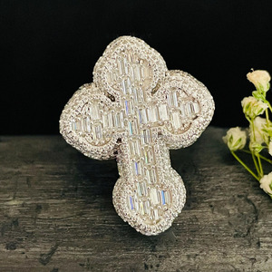 Bague unisexe Hip Hop en argent sterling 925 plaqué rhodium, sertie de moissanite et de diamants, motif croix, pour homme et femme - Product Image 4