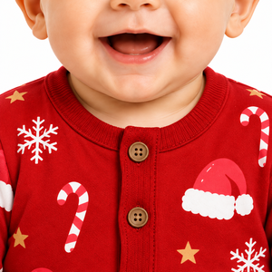 Combinaison de Noël rouge pour bébé, avec chapeau de Père Noël, imprimé canne à sucre et flocon de neige, manches longues, boutonnée sur le devant, vêtements de nuit pour nourrissons et tout-petits, en Spandex/Coton - Product Image 5