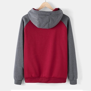 Sweat-shirt à capuche unisexe à manches régulières, rouge et gris, couleur unie, décontracté, hiver, coupe régulière, tricoté en molleton français, 100% coton - Product Image 2