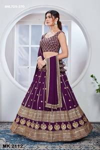 Ocassional wear Faux Georgette with Thread & Sequence Embroidered work Purple Can-Can Lehenga-Choli Set Supplier from Surat - Product Image 4