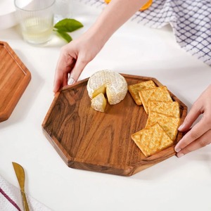 Bandeja octogonal de madera con acabado natural, diseño minimalista para uso en mesa, apta para lavavajillas, bandeja de almacenamiento, bandeja de servicio para cocina - Product Image 2