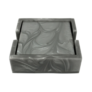 Sous-verres personnalisables en résine grise (4 pièces) avec support carré en résine époxy, prix de gros - Product Image 4