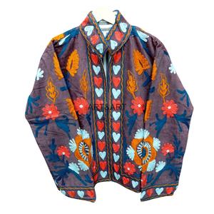 Chaqueta Acolchada ART&ART Ecológica y Transpirable con Bordado a Mano, Cuello Mandarín, Diseño Floral Étnico para Mujer, de Secado Rápido, en Algodón - Product Image 1