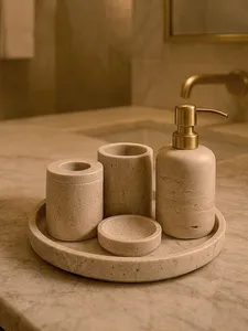Stone Era Most Selling Beige Marble Luxury Eco-Friendly Waterproof Durable <b>Bathroom</b> <b>Accessories</b> <b>Set</b> Stainless Steel Pump Use - Product Image 3