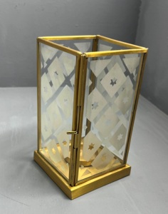 ARTISAN DESIGN <b>Brass</b> <b>Lantern</b> votive With Star Pattern Embossing For Home Decoration Weddings Durable Candle Holder - Product Image 5