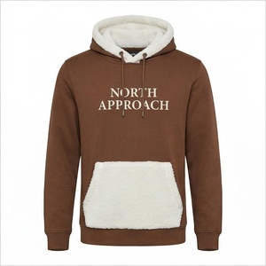 Sweat-shirt à capuche en polaire pour homme North Approach, marron avec doublure en sherpa blanc et poche avant, vêtement d'hiver décontracté - Product Image 1