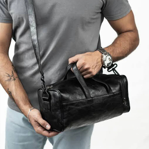 High-End Fashion Genuine <b>Leather</b> Duffel <b>Bags</b> for <b>Men</b> Women Zipper Closure Belt Detail Portable Design Custom Logo Large Capacity - Product Image 2