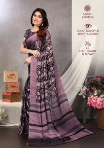 Sari en rayonne et georgette imprimé floral traditionnel pour femme K V International, idéal pour les fêtes, réversible et infroissable - Product Image 3