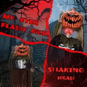 Decorazioni di Halloween a grandezza naturale da 1,7 m, animatronici da esterno, testa di zucca fantasma attivata dal suono, decorazioni spaventose per feste - Product Image 5