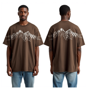 เสื้อยืดพิมพ์ลาย DTF สีน้ำตาลสำหรับผู้ชาย ลายภูเขา ทรงโอเวอร์ไซส์ สไตล์ลำลอง แฟชั่นสตรีทแวร์ - Product Image 4