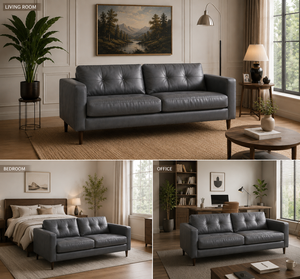 Canapé en cuir véritable marron de style moderne du milieu du siècle, confortable, pour salon, appartement, utilisation domestique - Product Image 3