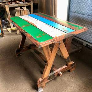 Table à manger artisanale en bois de bateau récupéré, couleur naturelle, pour extérieur, jardin, parc, maison, meuble démontable - Product Image 3