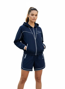 Breathable Polyester Knit Solid Color Casual Spring <b>Jacket</b> Set Windproof <b>Lightweight</b> Hooded Elastic Waist Shorts Plus Size Men's - Product Image 4