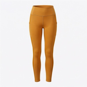 High Waist Full Length Yoga <b>Leggings</b> With <b>Pockets</b> Spandex Nylon Four-Way Stretch Contrast Stitch Design - Product Image 1