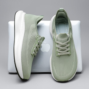 Chaussures de marche légères et respirantes en maille pour hommes, à lacets, semelle extérieure en caoutchouc antidérapante, toutes saisons, motif uni, tendance mode - Product Image 3