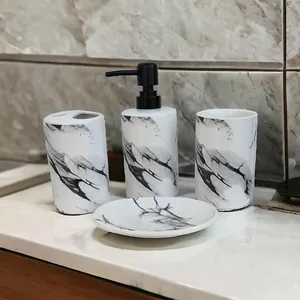 High on Demand Black and White Marble Patterned Luxury Eco-Friendly Bathroom <b>Set</b> <b>Soap</b> Dispenser and Wash Storage <b>Set</b> - Product Image 3