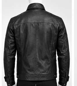 Veste en cuir noir matelassée pour homme, col montant, fermeture éclair, manches classiques - Product Image 4