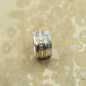 <b>Spinner</b> <b>Ring</b> Silver Brass Copper Wide Band Meditation <b>Ring</b> Handmade Textured Rotating Band Unisex Anxiety Relief Jewelry Women - Product Image 5