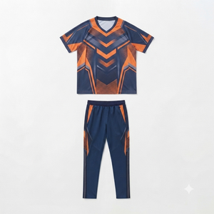 Ensemble de t-shirts pour hommes bleu et orange multicolores à col en V, séchage rapide, tricotés en polyester et élasthanne, décontractés pour l'été - Product Image 4