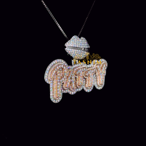 Collier pendentif TASHNIM Hiphop VVS Moissanite Diamant en Argent 925 Plaqué Or Rose 14K avec Micro-Inserion Lettre Lèvres Patty - Product Image 2