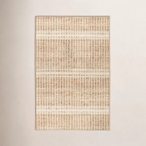 Alfombra Moderna Rectangular de Lana y Poliéster con Rayas, Tejido Plano, Base Antideslizante, Alfombra Delgada para Sala de Estar - Product Image 1