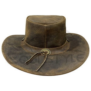 Sombreros de Vaquero al por Mayor Directo de Fábrica, Sombrero de Cuero de Ala Ancha Estilo Western con Banda de Conchos, Marrón Vintage, Unisex, Sombreros de Cuero Australianos - Product Image 2