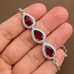 Trendy Everyday <b>Garnet</b> Pear-Shaped Chain <b>Bracelet</b> Rhodium Plated 925 Sterling Silver for Wedding Party Gift Occasions - Product Image 1