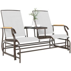 Divano Doppio da Esterno Bianco Crema con Sedia a Dondolo e Tavolino per Uso in Giardino - Product Image 6