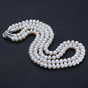 Collier de perles double couche pour femme Tielian, 8-9 mm, rond, brillant, Mantou, avec accessoires en cuivre doré, vente en gros - Product Image 2