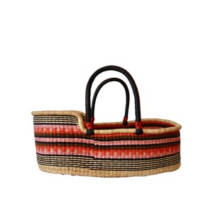 Cesta cambiador de mimbre rosa y negro con rayas múltiples al por mayor, además de cesta cambiador de ratán para niños con asas oscuras para mesas de bebé - Product Image 2