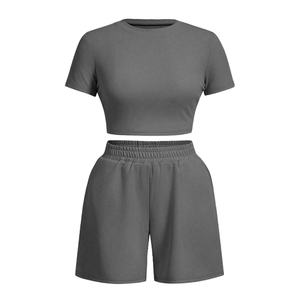 Conjunto de Ropa de Verano de 2 Piezas para Mujer, Elegante, Cómodo y Transpirable, Top de Punto Informal con Shorts, Diseño Sólido, Corte Ajustado - Product Image 5
