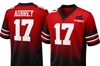Maillot de football américain DUBBIX pour homme, col en V, manches courtes, 17 Aubrey, maille respirante, dégradé rouge et noir, tenue d'équipe
