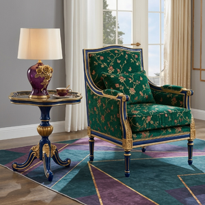 Fauteuil classique de luxe avec table d'appoint, structure en bois massif sculpté, <span class=keywords><strong>chaise</strong></span> d'appoint rembourrée pour projets de villas, hôtels et salons - Product Image 4