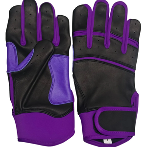 Sleek <b>Black</b> & Purple Leather Batting Hand Guards Softball and Baseball Training Gloves Anti-Slip Design Lightweight Breathable - Product Image 1