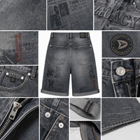 Shorts en jean Y2K style journal imprimé, délavé clair, broderie estivale, gris délavé, streetwear pour hommes, faible MOQ, fournisseur en gros