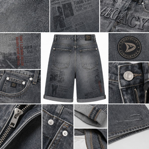 Legacy Newspaper Print Y2K Denim Jorts Washed Grey Streetwear Shorts Men Low MOQ Wholesale Supplier - Product Image 6