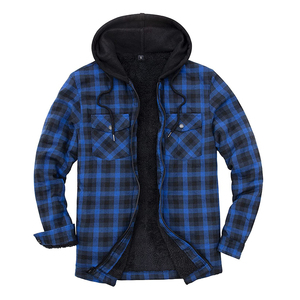 Factory Custom Color Long Sleeve Unisex Canvas <b>Check</b> <b>Shirt</b> Patchwork Slim Streetwear <b>Hooded</b> Stand Collar - Product Image 2
