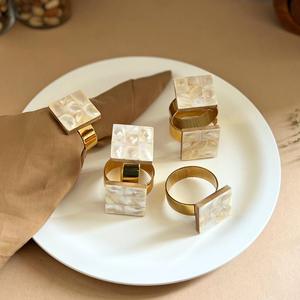 Mother of pearl and brass made handcrafted new napkin ring here <b>top</b> seller trendy glossy look plated gold <b>table</b> <b>decor</b> - Product Image 1
