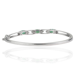 Custom Made 925 Sterling Silver Natural Emerald Gemstone & Diamond <b>Bangle</b> <b>Bracelet</b> For Women Party Wear Jewelry - Product Image 6