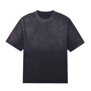 Men's O-Neck Short Sleeve T-Shirt Gradient Blue Cotton Jersey Casual Regular Fit Solid Color Knitted Fabric - Product Image 3