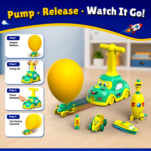 Mirana Plastic Balloon Car Launcher Educational Toy Set for Kids Ages 2-3-Manual Air Pump <b>Train</b>/Aeroplane/Boat Astronaut Racecar - Product Image 5