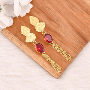 <b>Garnet</b> Hydro Gemstone Brass <b>Earrings</b> Gold Plated Handmade Jewelry Bezel Setting Shilpi Impex for Women Wholesale Lot 10 Pairs - Product Image 3