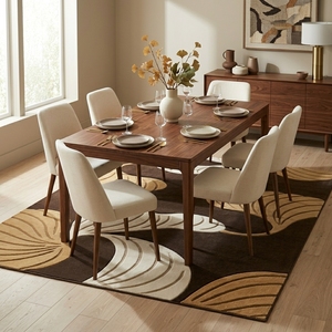 Tapis rectangulaire moderne à motif abstrait de feuilles, tissé à poils coupés et tuftés, avec envers antidérapant en latex, pour salon - Product Image 4
