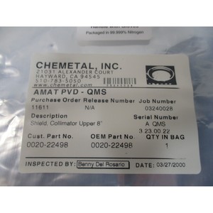 AMAT 0020-22498 SHIELD, COLLIMATOR UPPER 8, 112388 - Equipo y piezas de semiconductores de confianza de la marca global Legacy - Product Image 1