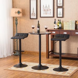 Belham <b>Adjustable</b> Height <b>Bar</b> Table and 2 Swivel <b>Stools</b> Round Top and Black Bonded Leather Black <b>Bar</b> Furniture Sets - Product Image 2